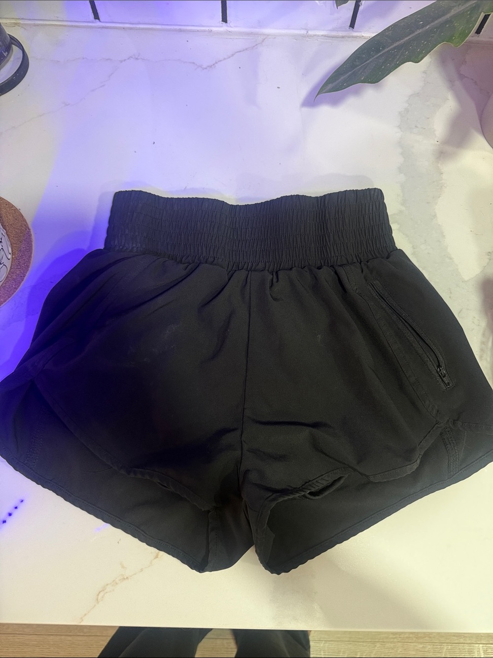 Black Elastic Waist Athletic Shorts